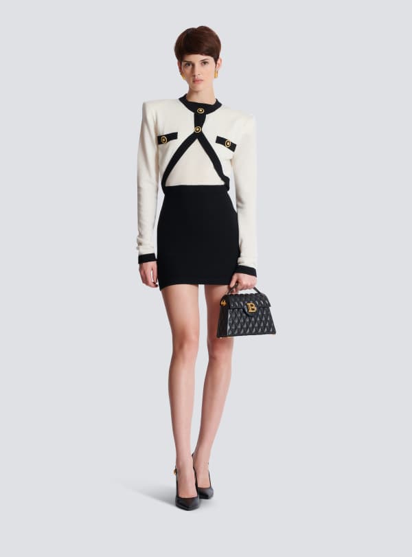 Balmain Paris Robe En Maille Bicolore Avec Design Faux Gilet Beige - Femme
