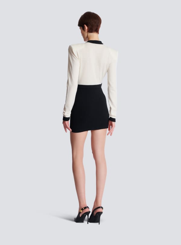 Balmain Paris Robe En Maille Bicolore Avec Design Faux Gilet Beige - Femme
