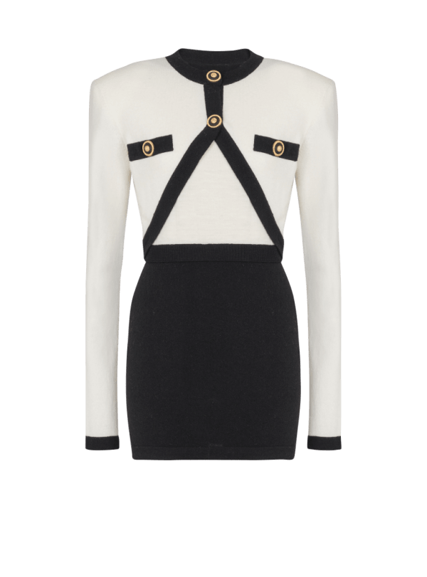 balmain paris Robe en maille bicolore avec design faux gilet beige - Femme