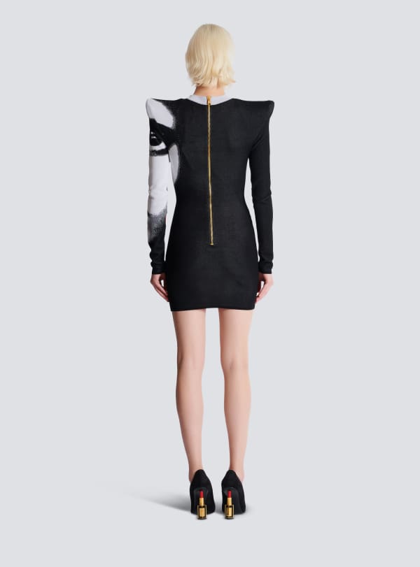Balmain Paris Robe En Maille Jacquard Motif Face Blanc - Femme