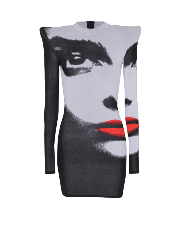 balmain paris Robe en maille jacquard motif Face blanc - Femme