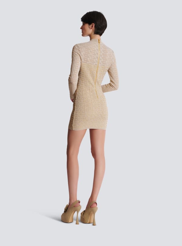 Balmain Paris Robe En Maille Monogramme PB Labyrinthe Beige - Femme
