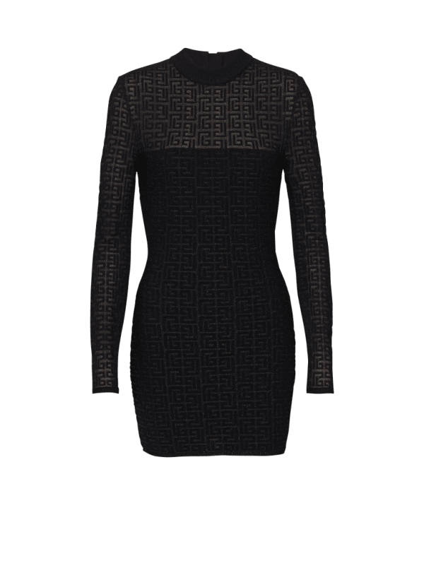 balmain paris Robe en maille monogramme PB Labyrinthe noir - Femme