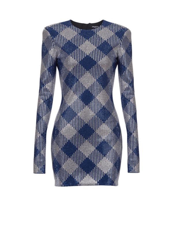 balmain paris Robe en strass vichy bleu marine - Femme