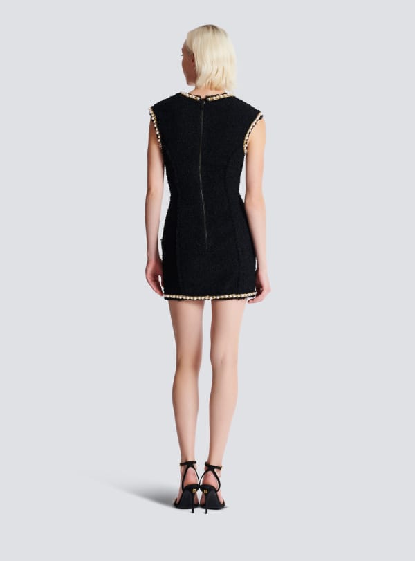 Balmain Paris Robe En Tweed Avec Galons Perlés Noir - Femme