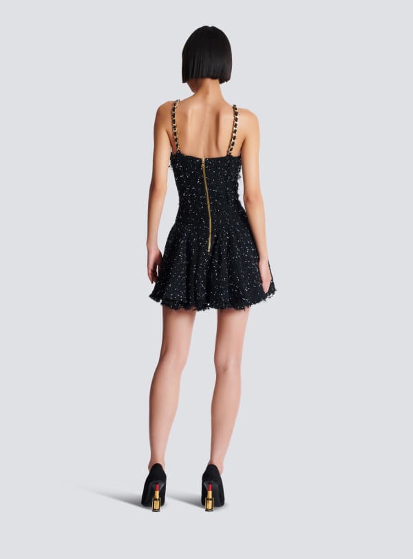 Balmain Paris Robe En Tweed Polka Dots à Bretelles Noir - Femme