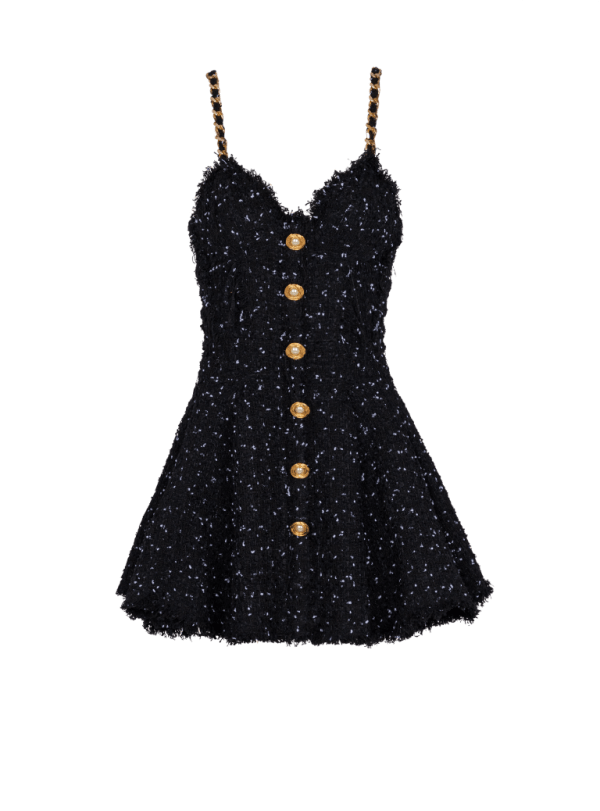 balmain paris Robe en tweed Polka dots à bretelles noir - Femme