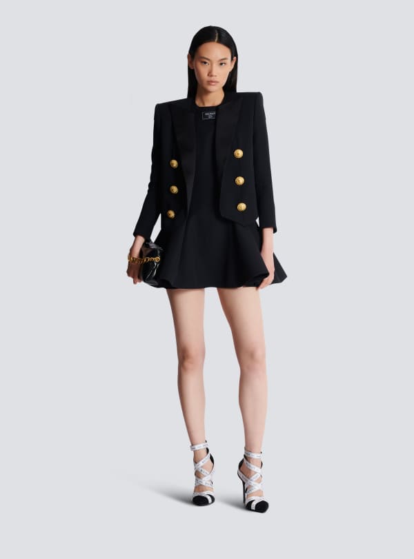 Balmain Paris Robe évasée à Plis En Grain De Poudre Noir - Femme