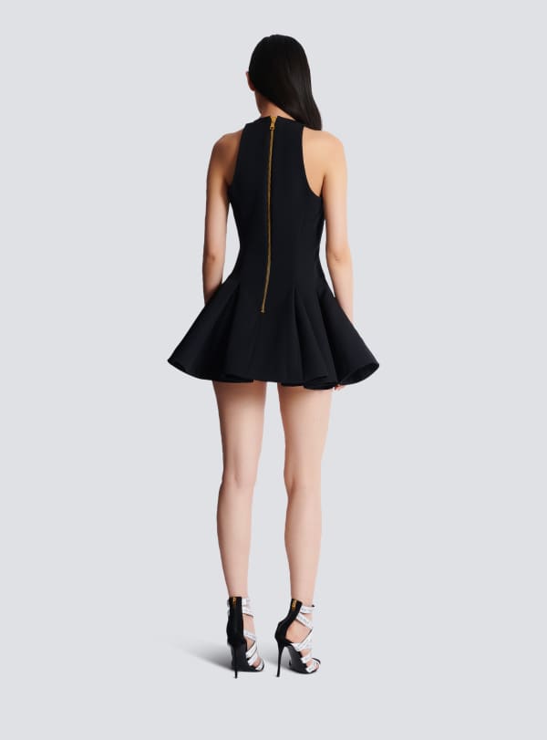 Balmain Paris Robe évasée à Plis En Grain De Poudre Noir - Femme