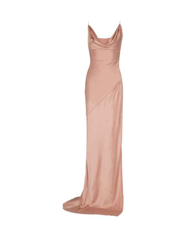 balmain paris Robe fendue en satin drapé beige - Femme