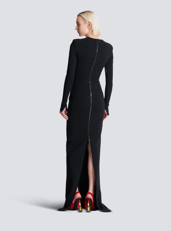 Balmain Paris Robe Longue Brodée Motif Face Noir - Femme
