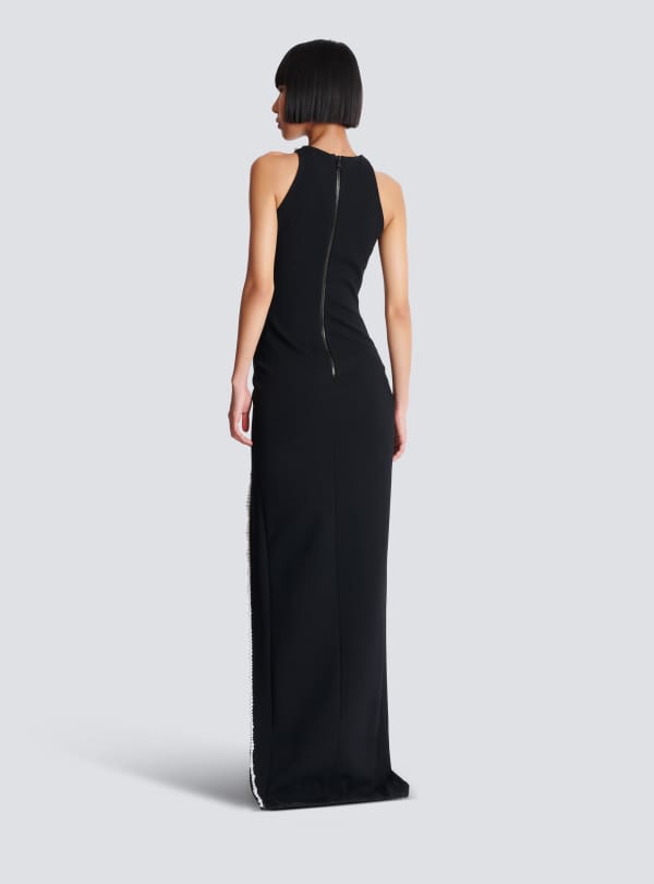 Balmain Paris Robe Longue Brodée Motif Face Noir - Femme