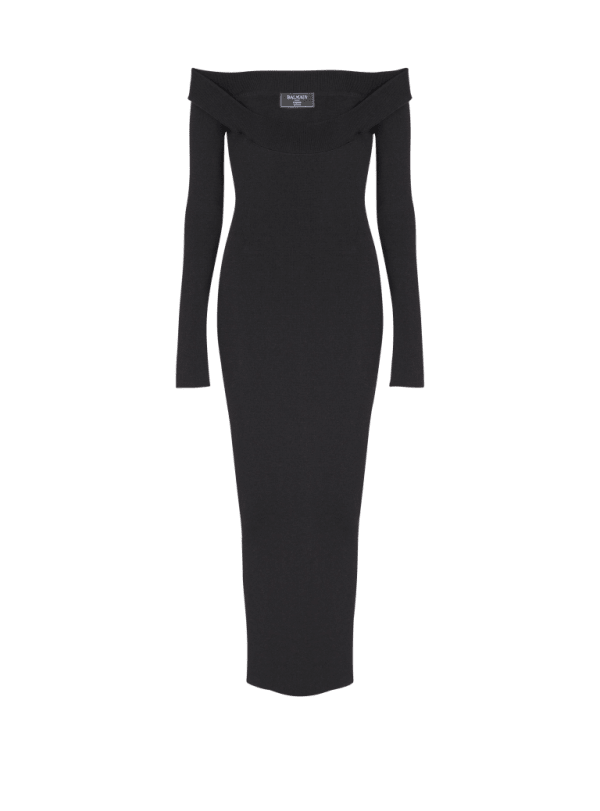 balmain paris Robe longue en maille unie noir - Femme