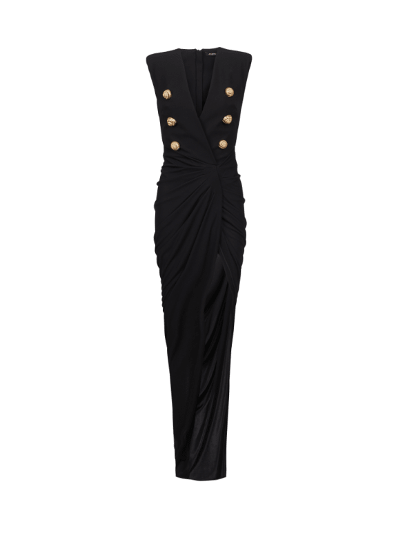 balmain paris Robe longue tailleur en crêpe noir - Femme
