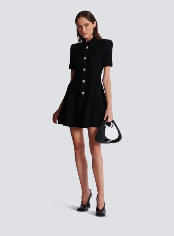 Balmain Paris Robe Patineuse En Maille à Boutons Noir - Femme
