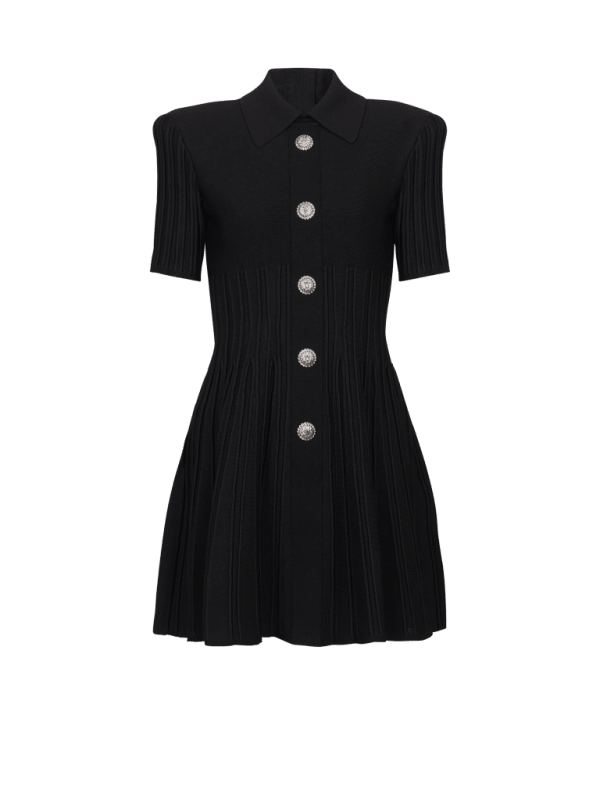 balmain paris Robe patineuse en maille à boutons noir - Femme