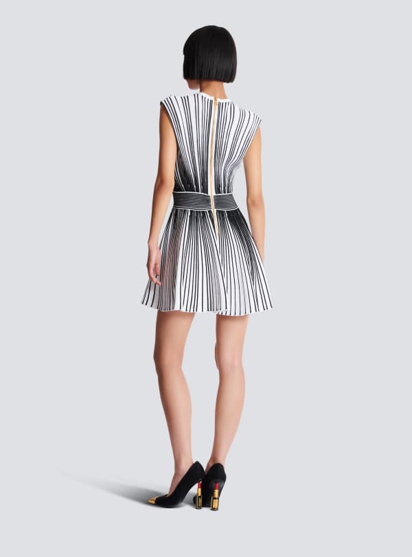 Balmain Paris Robe Patineuse En Maille Bicolore Blanc - Femme