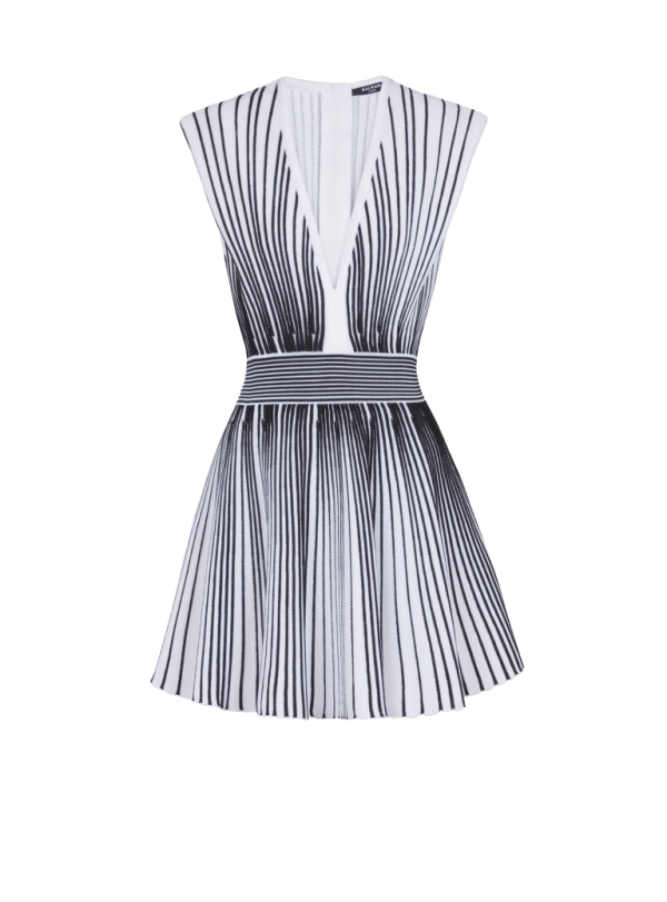 balmain paris Robe patineuse en maille bicolore blanc - Femme
