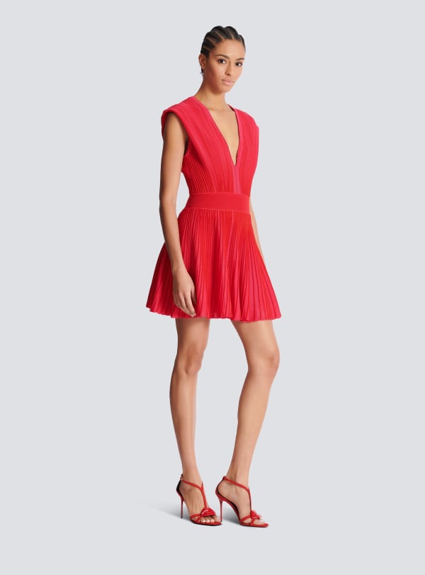 Balmain Paris Robe Patineuse En Maille Bicolore Rose - Femme