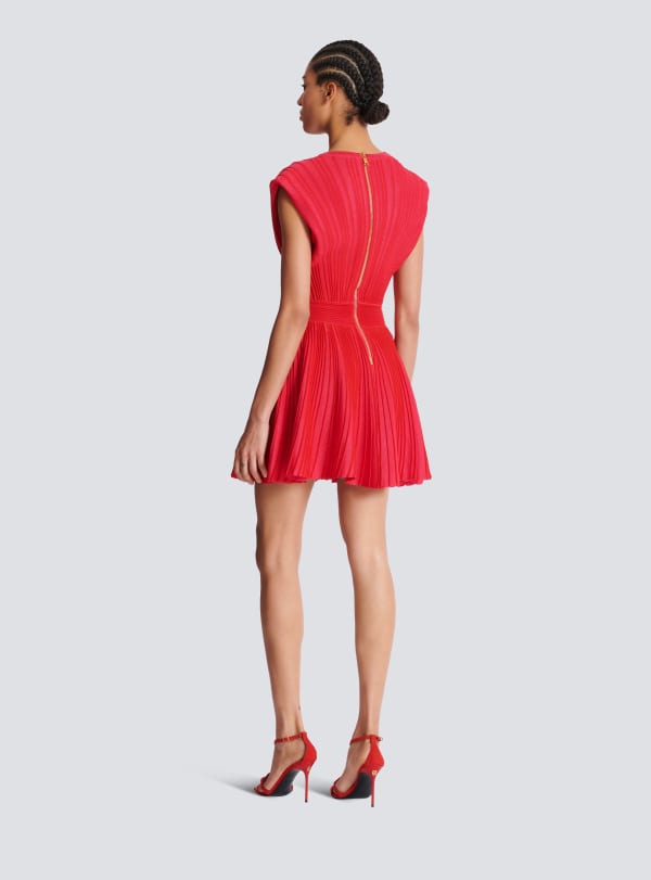 Balmain Paris Robe Patineuse En Maille Bicolore Rose - Femme