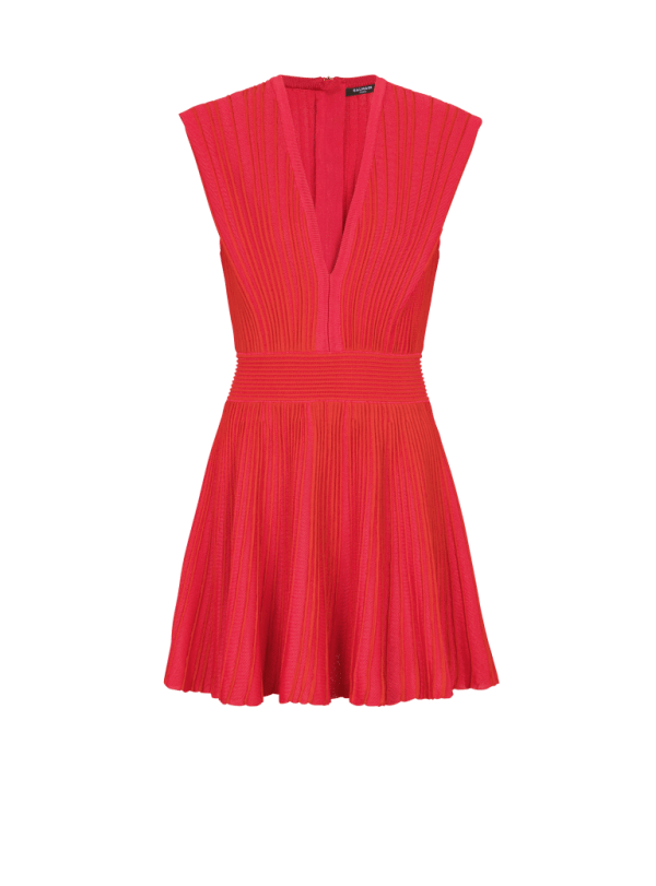 balmain paris Robe patineuse en maille bicolore rose - Femme