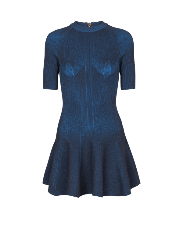 balmain paris Robe trapèze courte en maille bleu marine - Femme