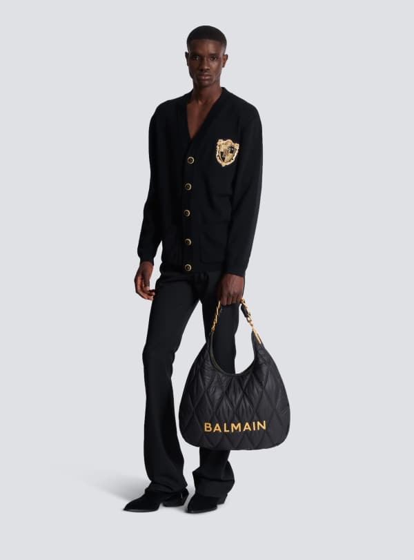 Balmain Paris Sac 1945 Hobo Large En Nylon Matelassé à Motif Diamond Noir - Homme