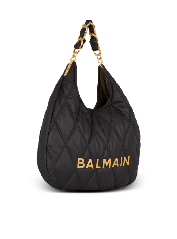 Balmain Paris Sac 1945 Hobo Large En Nylon Matelassé à Motif Diamond Noir - Homme
