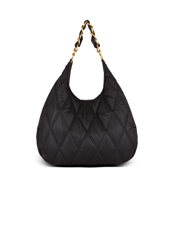 Balmain Paris Sac 1945 Hobo Large En Nylon Matelassé à Motif Diamond Noir - Homme
