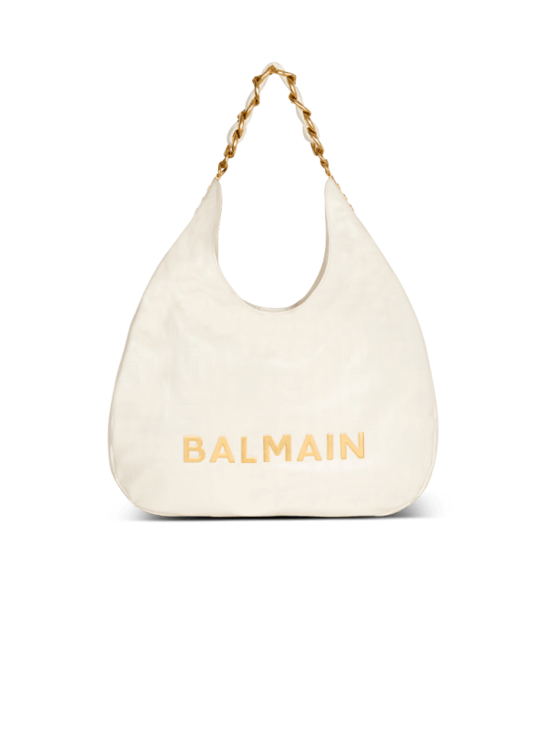 balmain paris Sac 1945 Soft Hobo en cuir de veau froissé embossé monogramme PB Labyrinthe blanc - Femme