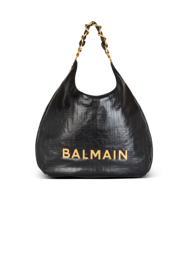 balmain paris Sac 1945 Soft Hobo Large en cuir de veau froissé noir - Femme