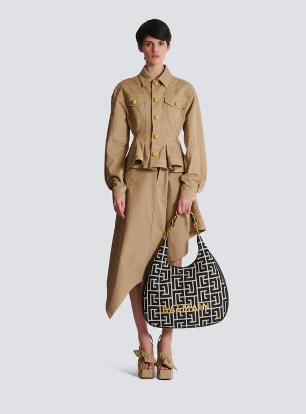 Balmain Paris Sac 1945 Soft Hobo Large En Jacquard Monogramme PB Labyrinthe Noir - Femme