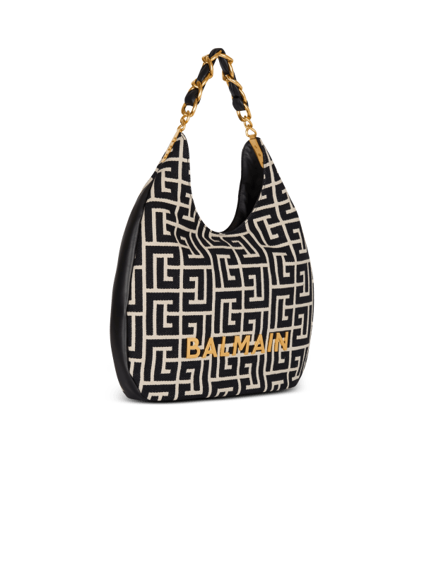 Balmain Paris Sac 1945 Soft Hobo Large En Jacquard Monogramme PB Labyrinthe Noir - Femme