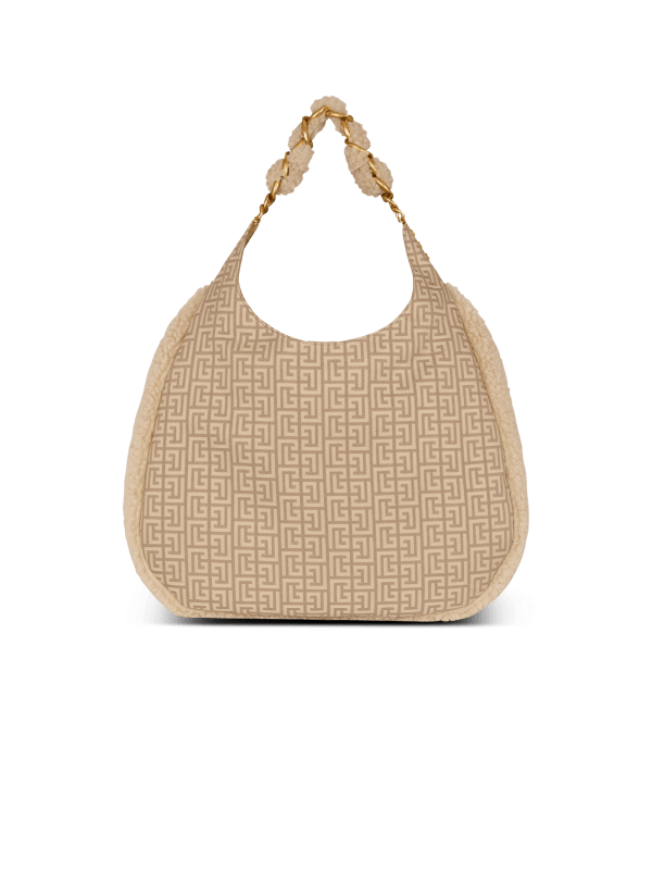 Balmain Paris Sac 1945 Soft Hobo Large En Nylon Monogramme PB Labyrinthe Beige - Femme