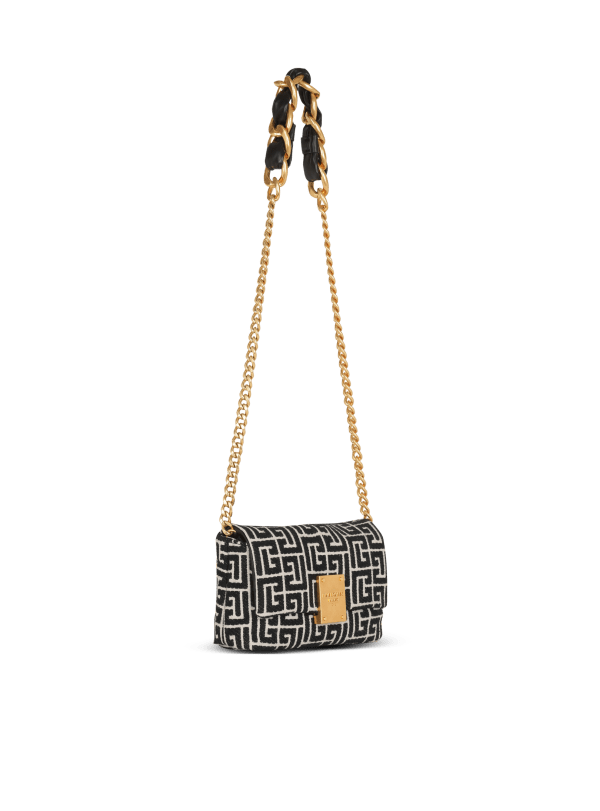 Balmain Paris Sac 1945 Soft Mini Modèle En Jacquard Monogramme Noir - Femme
