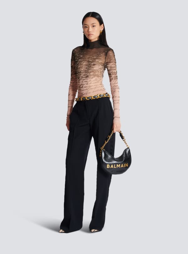 Balmain Paris Sac 1945 Soft Moon En Cuir De Veau à Monogramme Noir - Femme