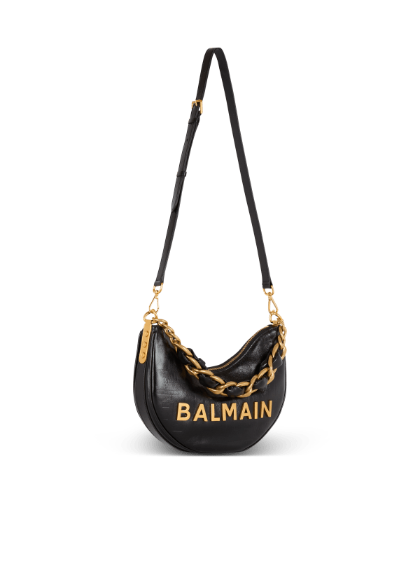 Balmain Paris Sac 1945 Soft Moon En Cuir De Veau à Monogramme Noir - Femme
