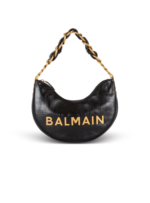 balmain paris Sac 1945 Soft Moon en cuir de veau à monogramme noir - Femme