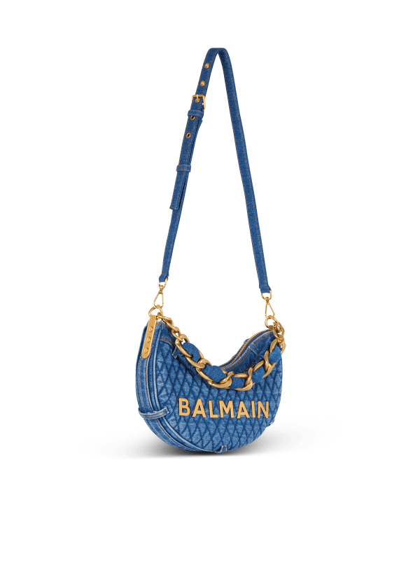 Balmain Paris Sac 1945 Soft Moon En Denim Matelassé à Motif Diamond Bleu - Femme