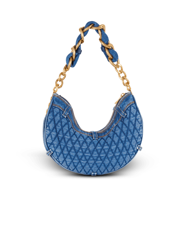 Balmain Paris Sac 1945 Soft Moon En Denim Matelassé à Motif Diamond Bleu - Femme