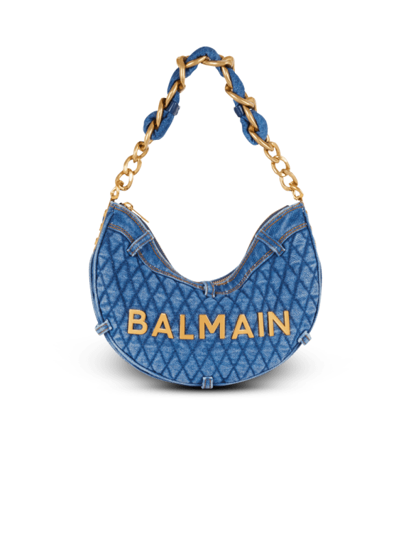 balmain paris Sac 1945 Soft Moon en denim matelassé à motif Diamond bleu - Femme