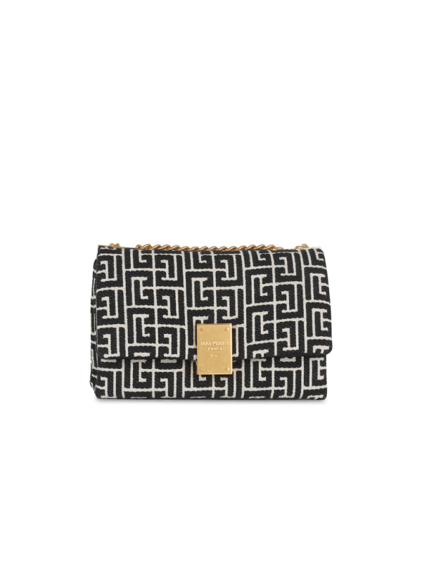 balmain paris Sac 1945 Soft petit modèle en jacquard monogramme noir - Femme