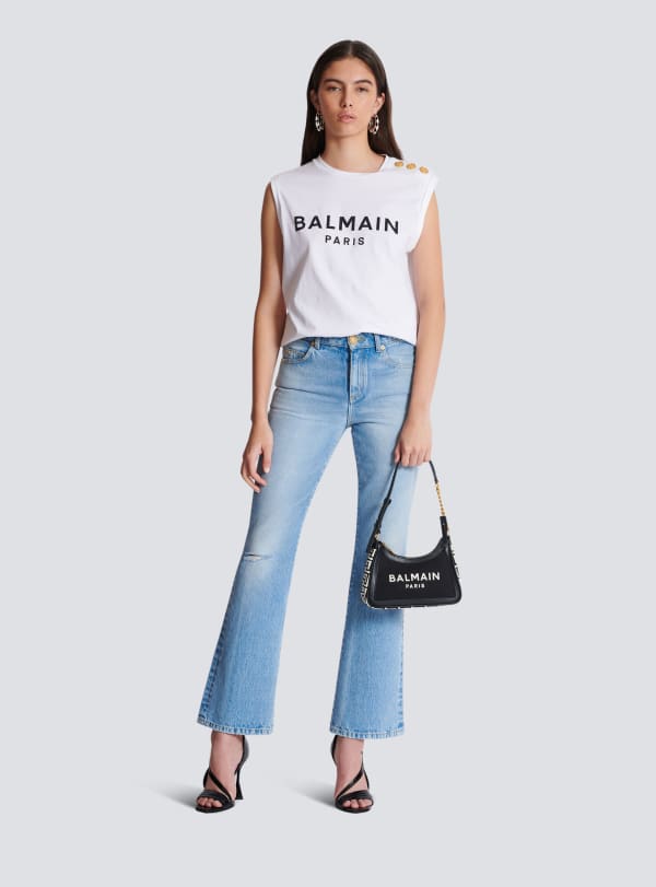 Balmain Paris Sac à Main B-Army En Toile Monogramme Et Cuir Noir - Femme