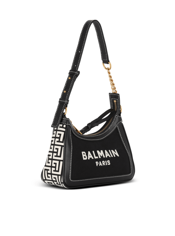 Balmain Paris Sac à Main B-Army En Toile Monogramme Et Cuir Noir - Femme