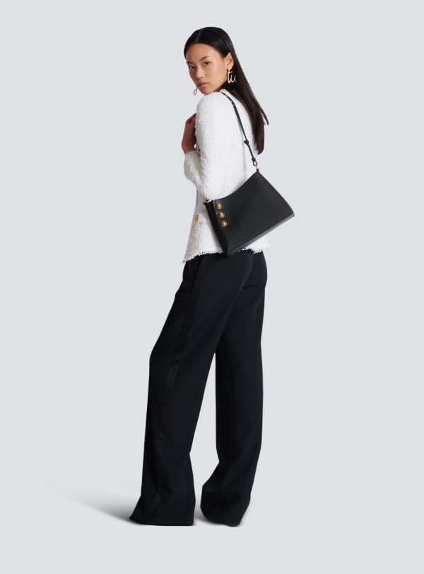 Balmain Paris Sac à Main Emblème Shoulder En Cuir De Veau Grainé Noir - Femme