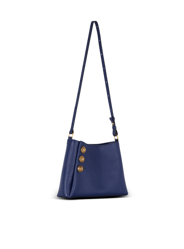 Balmain Paris Sac à Main Emblème Shoulder En Cuir De Veau Grainé Bleu Marine - Femme