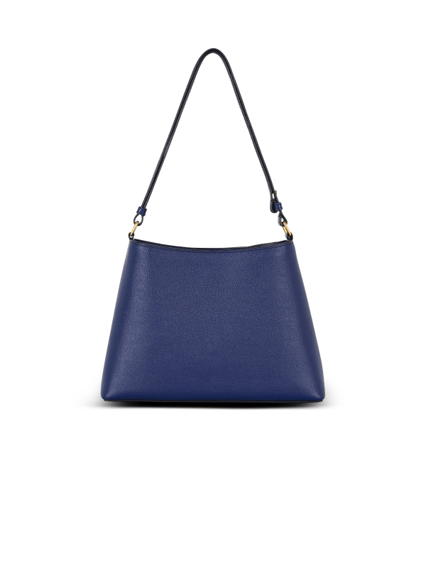 Balmain Paris Sac à Main Emblème Shoulder En Cuir De Veau Grainé Bleu Marine - Femme