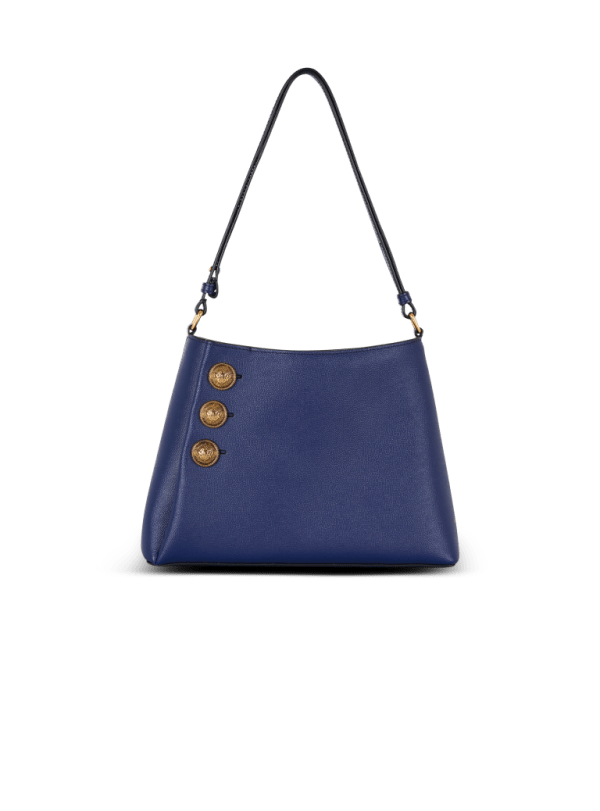 balmain paris Sac à main Emblème Shoulder en cuir de veau grainé bleu marine - Femme