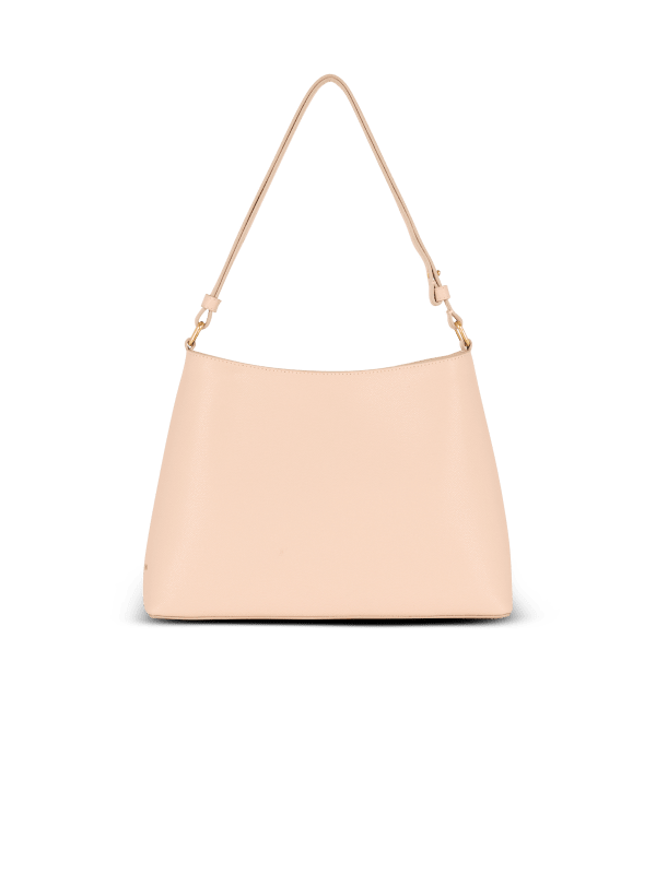 Balmain Paris Sac à Main Emblème Shoulder En Cuir De Veau Grainé Beige - Femme