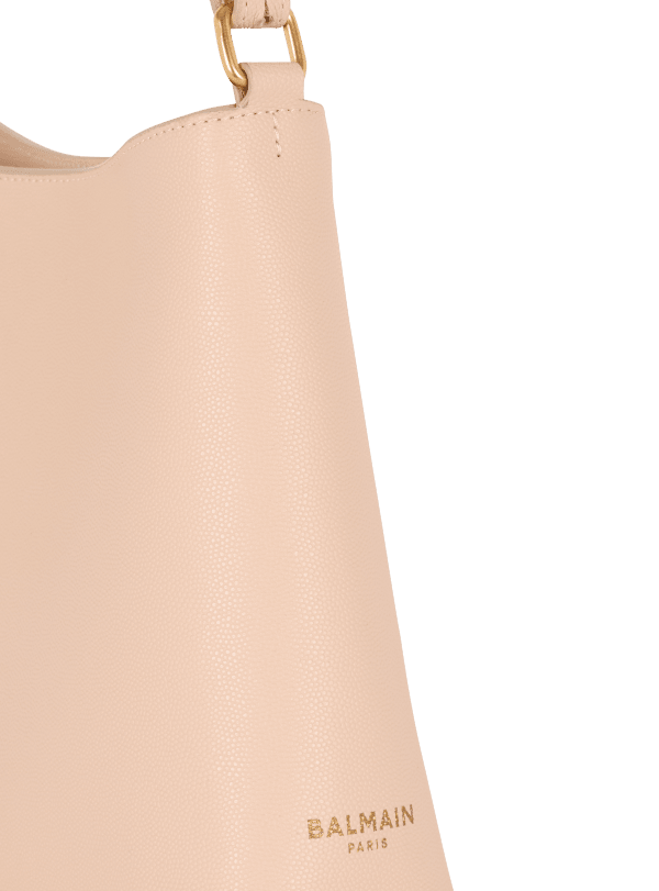 Balmain Paris Sac à Main Emblème Shoulder En Cuir De Veau Grainé Beige - Femme